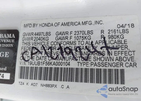2019 Acura Tlx Tech Pkg from USA, damaged, VIN 19UUB1F56KA000104